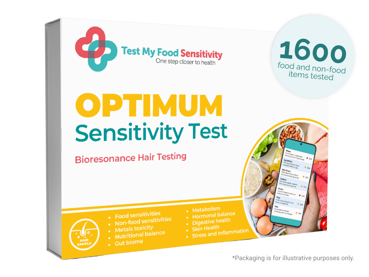 Box for Optimum Sensitivity Test with branding and product details on a white background